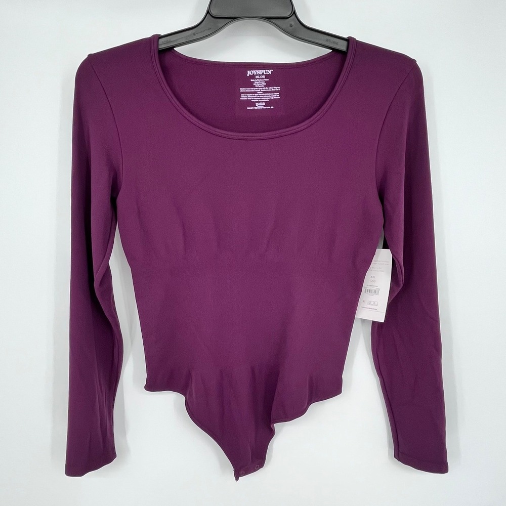 Joyspun Seamless Long Sleeve Bodysuit Women XXL Rio‎ Plum Tummy Control Thong